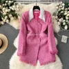Women's Jackets Luxury Beaded Designer Tweed Jacket Coat High Quality Autumn Winter Runway Women Pink Plaid Tassel Woolen Jacket Outwear 2024