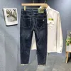 Calças de brim masculinas negócios casual outono/inverno estiramento reto moda clássico cinza azul calças jeans masculinas