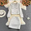 Robe deux pièces Blazer Mini jupes costumes femmes Plaid court deux pièces ensemble automne rose blanc mince Tweed veste demi-jupe femme deux pièces ensembles 231212