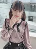 Blouses Femmes Woherb Dentelle Bow Rose Blouse Femmes Y2k Japonais Kawaii Mode Chemise À Volants Harajuku Mignon Dames Tops 2023 Lolita Blusas