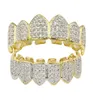 Hip Hop Iced Out CZ Gold Teeth Grillz Caps Top Bottom Diamond Teeth Grillzs Set Men Women Grills9382625