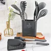 Cooking Utensils Grey Kitchen Cookware Silicone Kitchenware Nonstick Tool Spatula Ladle Egg Beaters Shovel Spoon Soup Set 231213