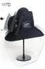 Kvinnor Wool Floral Veil Netting Feather Wide Brim Derby Hat Floppy Hat Fedoras Formell tillfälle Dance Party Summer Beach Hat Y1905202071481