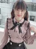 Blouses Femmes Woherb Dentelle Bow Rose Blouse Femmes Y2k Japonais Kawaii Mode Chemise À Volants Harajuku Mignon Dames Tops 2023 Lolita Blusas