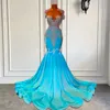 Sparkly Black Girls Prom Dress Sexy Sheer Top Luxury Diamond Light Blue African Evening Gowns Open Back Formal Party Dress 2024 Elegant Birthday Vestios De Fiesta