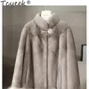 Dames Bont Faux Tcyeek 2023 Winter High-end Echte Jas Vrouwelijke Natuurlijke Nertsenjassen Elegante Warme Jas Mode Dameskleding Femme LM 231213