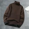 Męskie swetry grube tkanina męskie SWEATER Turtleeck z podszewką polarną Slim Fit Colid Kolor Zagięte krawędzi na jesienią