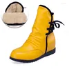 Boots YMECHIC 2023 Height Increasing Cross Tied Ankle Women Yellow Red White Spring Winter Shoes Woman Short Large Size 43
