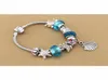 Strängar charm pärlor passar smycken 925 silver armband skal hänge blå himmel stjärnfisk sköldpadda charm diy8850250