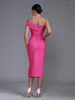 Casual Dresses Cut Out Side Split Birthday Evening Club Outfits Summer 2023 Midi Bandage Dress Women Pink Party BodyCon Elegant Sexy