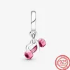 Outros 100% 925 prata esterlina rosa haltere coração balançar charme caber 3mm pulseira s925 diy jóias presente menina259m