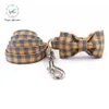 Collar personalizado de obediencia para entrenamiento de perros con pajarita, collar de gato ajustable de algodón a cuadros azul naranja y accesorios de correa 231212