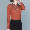 Women's T Shirts 2023 Autumn And Winter Elegant Fashionable Lace Flower Diamond Slim Fit Commuting Plush Overlay Long Sleeve Top