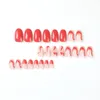 False Nails 24pcs Manicure Fake Nials Press On Red White Wavy LongBallerina French