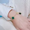 Sterling Sier Jewelry Designers Cuff Women Gold Plated Flower Leaf Clover Bracelet Sided Inlaid Onyx Jade Fashion Designer Bracelets Girl Gift High Quality