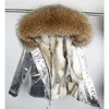 Pele feminina falso maomaokong coelho forrado parka natural real casaco de prata jaqueta de inverno feminino gola de guaxinim parkas quentes 231212