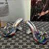 Sandaler Transparent PVC Crystal Clear -klackade kvinnor tofflor Fashion Fish Scales Bow High Heels Female Mules Slides Summer Shoes 231212