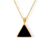 Collier pendentif simple triangle classique lunette en nacre blanche et noire avec diamant femme acier inoxydable lumière luxe niche chaîne de clavicule 01