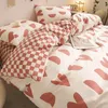 Ensembles de literie Ins Style ensemble de housse de couette avec drap plat taies d'oreiller mignon orange cerise corbeau imprimé simple Double reine taille filles kit de literie 231212