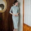 Etnisk klädnyhet kvinnor höst mode retro broderi cheongsam kort ärm sexig bröllop kväll fest klänning vintage knapp qipao