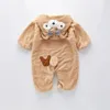 Barboteuses Bébé fille vêtements 2 couleurs mignon ours en peluche bébé barboteuse confortable garder au chaud à capuche fermeture éclair garçons barboteuse 1-4 ans enfants vêtements 231212