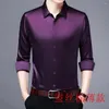 Men's Casual Shirts Purple Satin For Mens Wedding Party Dress Smooth Silk Burgundy Blouse Large Size Claret Red Clothing Business Office