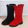Boots Girls Boots Winter Fashion Warm Princess Kids Shoes Black Red Flat shoes Children High Boots Size 26-37 CSH1199 231212