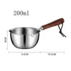 Soup Stock Pots Stainless Steel Oil Pot with Wooden Handle 120ml200ml Spilled Mini Milk Scaldingproof Kitchen Tool Cook Accessories 231213