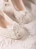 Sukienka buty 2023 Summer Rhinestone Bow Knot Antique High Heels Mary Jane okrągły palca dla kobiet