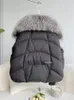 Mulheres Down Parkas Janveny Grande Real Silver Fox Fur Collar Pato Branco Down Jacket Mulheres Inverno Luxo Puffer Casaco Oversize Pena Outwear 231212