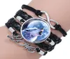 Tennis Schwarz Farbe Gothic Wolf Mond Glaskuppel Charme Mehrschichtiges Lederarmband Armreif Schmuck Junge Männer Sirius Zubehör8017993