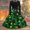 Casual Dresses Women Vintage Long Sleeve O Neck Christmas 1950s Housewife Evening Party Prom Beach Dress Pleated Vestidos