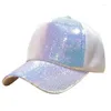 Breda brim hattar kvinnor män glitter mångfärgade paljetter baseball andas tillbaka nacken sommarfestival club party justerbar för snapback hatt