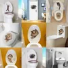 Autocollant de toilette chats à la mode, autocollants muraux 3d animaux créatifs, belle décoration de salle de bains, sparadrap muraux en vinyle Pvc imperméables