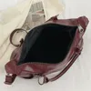 Akşam çantaları şarap kırmızı çanta kadınlar için büyük kapasite pu deri bayanlar koltuk altı omuz dikiş iplik desen kadın hobo crossbody çanta 231212