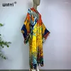 Kvinnors badkläder Winyi Kimono Summer Retro Print Bikini Cover-up Elegant Beach Outfits For Women Sexig Silk Feeling Vestidos Para Mujer Dress