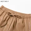 Calças femininas capris wtwoy cintura alta emendado solto calças de couro feminino outono sólido cordão calças de couro do plutônio feminino calças retas femininas 231212