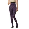 Women Socks Christmas Halloween Contrast Color Stripe Pantyhose High Waist Full Length Tight 13MC