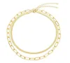 Цепочки из 18-каратного позолоченного многослойного ожерелья, многослойное колье-цепочка со скрепками, подарок для женщин Clavicle4403167
