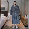 Women's Sleepwear Women Grey Flannel Long Button Bathrobe Sleeve Pajamas Winter Coral Fleece Hooded Nightgown