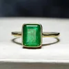 Cluster Rings Real Silver 925 Retro Square Green Stone Ring 18K Gold Color Cubic Zircon Emerald For Women Anniversary Party Gift323t