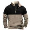 Erkek Hoodies Moda Sweatshirt Yarım Zip Peluş Peluş Sıcak Sporlar Top Vintage Kontrast Renk Patchwork Uzun Kollu Günlük Çok Yönlü Erkekler