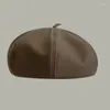 Berets Korean Version Women Spring And Autumn Beret PU Leather Ins England Retro All-match Painter Hat Casual Fashion Octagonal Caps