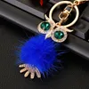 Cell Phone Straps & Charms Alloy Diamond Inlaid Plush Owl Car Keychain Creative Bag Pendant Metal Ring HandBag Women Accessories Gift Wholesale 2023