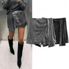 Skirts Crossover Mini For Women Fashion Rhinestones Skort Woman High-Waist Aesthetic Shorts Female Korean Short Skirt