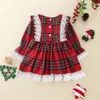 Robes de fille 2023 Noël Enfant Enfants Bébé Fille Princesse Robe Rouge Plaid Volants Dentelle Tutu Enfants Manches Bouffantes Noël 1 6Y 231212