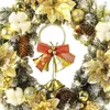 Decoratieve bloemen Handgemaakte dennennaald kerstkrans met dennenappels en gouden accenten LED-verlichting - Perfect vakantiedecor Duurzaam
