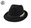 Geizige Krempe Hüte FS Wollfilz Frauen Männer Fedora Hut Für Frühling Herbst Elegante Dame Trilby Jazz Panama Kappe Schwarz Curl Brim11993032