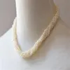 複数のストランドツイニングパールネックレス自然な小さな真珠穀物織り黒と白の短い鎖骨チェーン300J