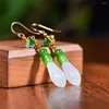 Boucles d'oreilles pendantes en argent sterling 925 avec orchidée et papillon en jade blanc, néphrite hétienne, fleur d'émeraude verte